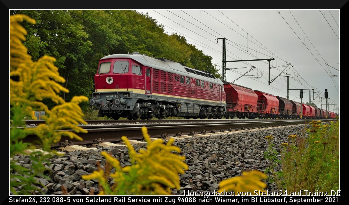 232 088-5 von Salzland Rail Service mit Zug 94088 nach Wismar, im Bf Lübstorf
