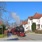 Mit ihrem Zug aus Ostseebad Kühlungsborn kommend, bog 99 2331 am 08. März 2024 aus der Dammchaussee in die Goethestraße von Bad Doberan ein.